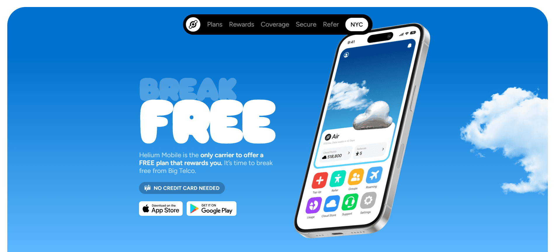 Helium Mobile website screenshot